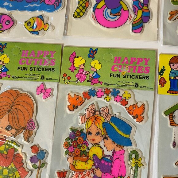 Vintage Happy Stickers & 1976 Imperial Happy Cuties Puffy Fun Stickers Set Of 12 - Picture 10 of 11